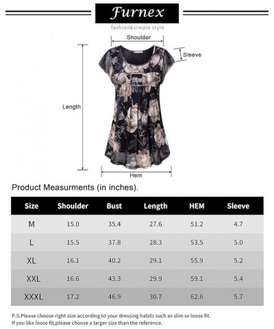 Women's Short Sleeve Tunic Shirt Pleated Mesh Blouses Summer Floral Tops Peacock Blue $16.81 Blouses