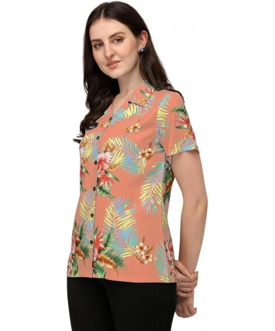 Womens Short Sleeve Casual Aloha Button Down Hawaiian Shirt for Women Peach $10.43 Blouses