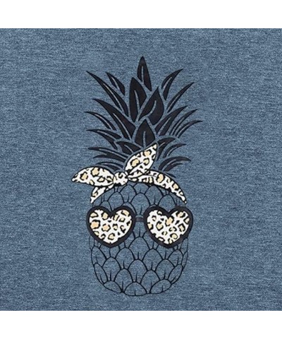 Womens Pineapple T-Shirt Funny Leopard Sunglasses Printed Graphic Summer Casual Short Sleeve Tees Tops Blue $11.95 T-Shirts