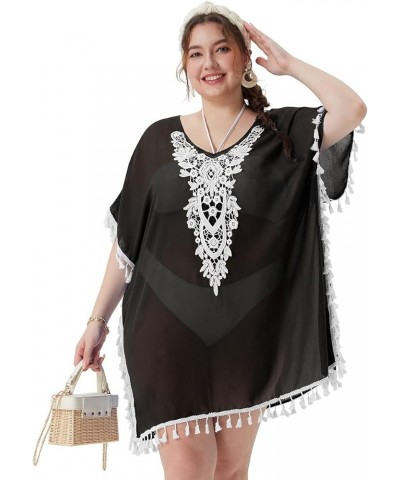 Plus Size Womens Swimsuit Cover Up Beach Sexy Swimwear Tops Oversized Summer VacationSarong Chiffon Coverups A3-2-black $13.8...