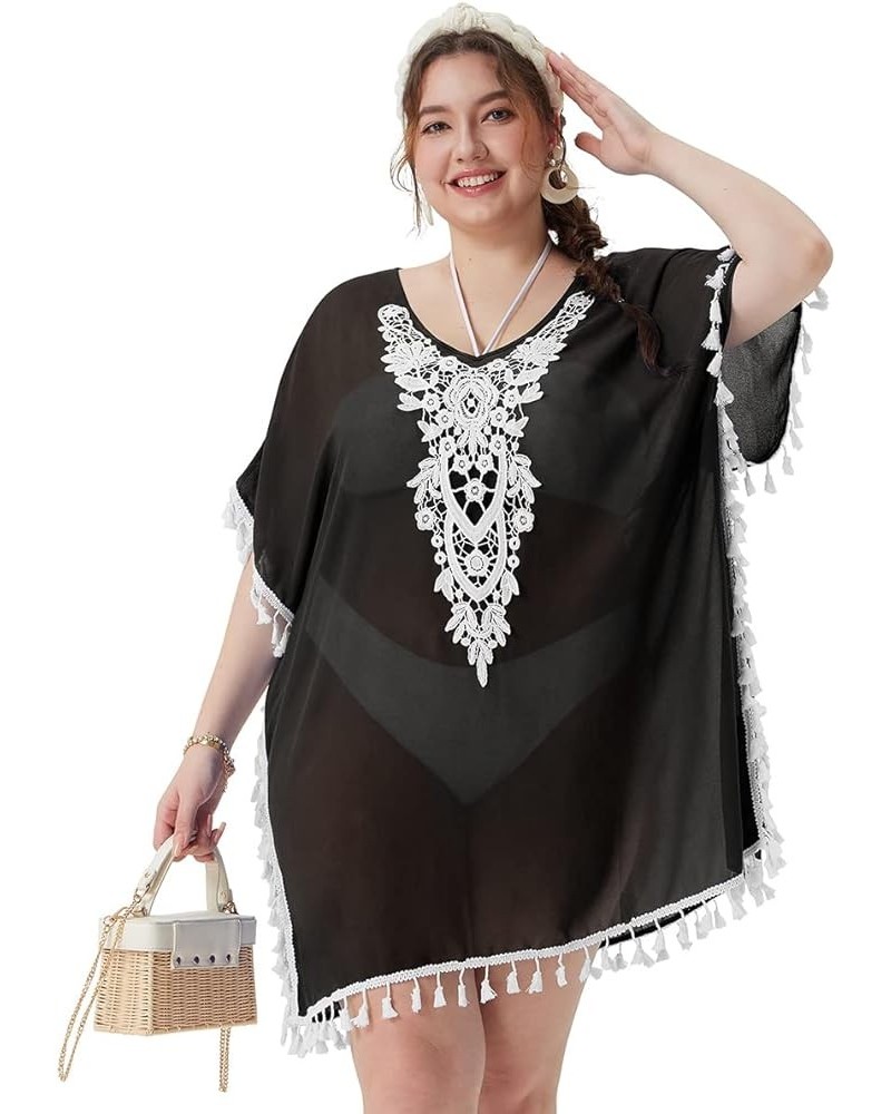 Plus Size Womens Swimsuit Cover Up Beach Sexy Swimwear Tops Oversized Summer VacationSarong Chiffon Coverups A3-2-black $13.8...
