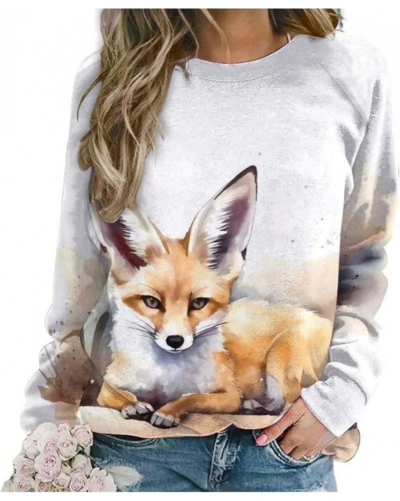 Fox Sweatshirt for Women Crewneck Tunics Long Sleeve Animal Print Tops Loose Fit Casual Cozy Hoodies Broad-eared Yellow Fox $...