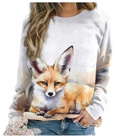 Fox Sweatshirt for Women Crewneck Tunics Long Sleeve Animal Print Tops Loose Fit Casual Cozy Hoodies Broad-eared Yellow Fox $...