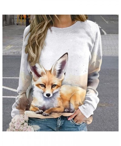 Fox Sweatshirt for Women Crewneck Tunics Long Sleeve Animal Print Tops Loose Fit Casual Cozy Hoodies Broad-eared Yellow Fox $...