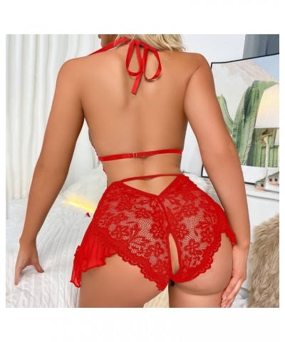 Lingerie for Women Sexy Mesh Lace See Through Chemise Babydoll Boudoir Teddy Babydoll Clubwear Chemises Bodysuit Red2 $8.11 L...