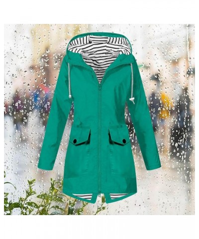 Women Waterproof Rain Jacket Hood Windbreaker Hiking Travel Packable Plus Size Long Raincoat Lightweight Lined Coats A01_gree...