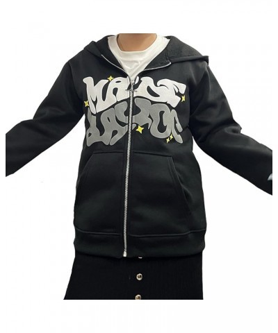 Full Zip Up Hoodies Spider 555 Gothic Graphic Print Designer Hoodie Y2K Rhinestone Oversized Sweatshirt 2-black Mrs $17.99 Ho...