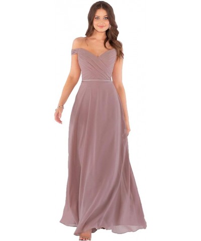 Women's Off Shoulder Bridesmaid Dresses Long Chiffon Formal Wedding Prom Evening Gown Pink $28.70 Dresses