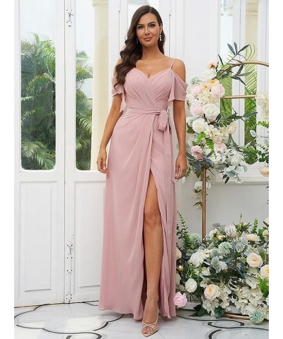 Women's Off The Shoulder Chiffon Bridesmaid Dress for Wedding Split Long Formal Dress Grey $25.85 Dresses