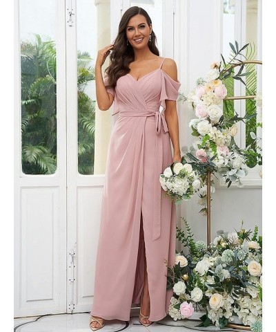 Women's Off The Shoulder Chiffon Bridesmaid Dress for Wedding Split Long Formal Dress Grey $25.85 Dresses