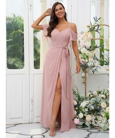 Women's Off The Shoulder Chiffon Bridesmaid Dress for Wedding Split Long Formal Dress Grey $25.85 Dresses