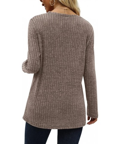 Women's Crew Neck Long Sleeve Shirts Tunic Tops Buttons Side Slit H- Coffee $11.76 Tops