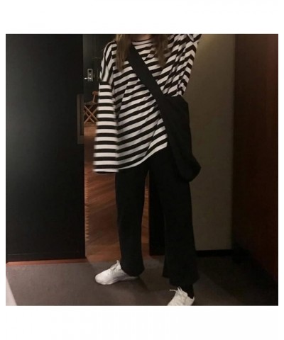 Women Harajuku Oversized Stripe Casual Long Sleeves Crewneck T-Shirt Tee Tops Blackwhite $12.46 T-Shirts