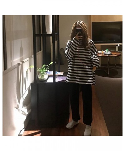 Women Harajuku Oversized Stripe Casual Long Sleeves Crewneck T-Shirt Tee Tops Blackwhite $12.46 T-Shirts