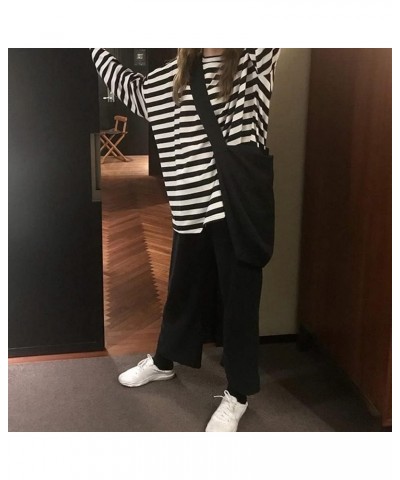 Women Harajuku Oversized Stripe Casual Long Sleeves Crewneck T-Shirt Tee Tops Blackwhite $12.46 T-Shirts