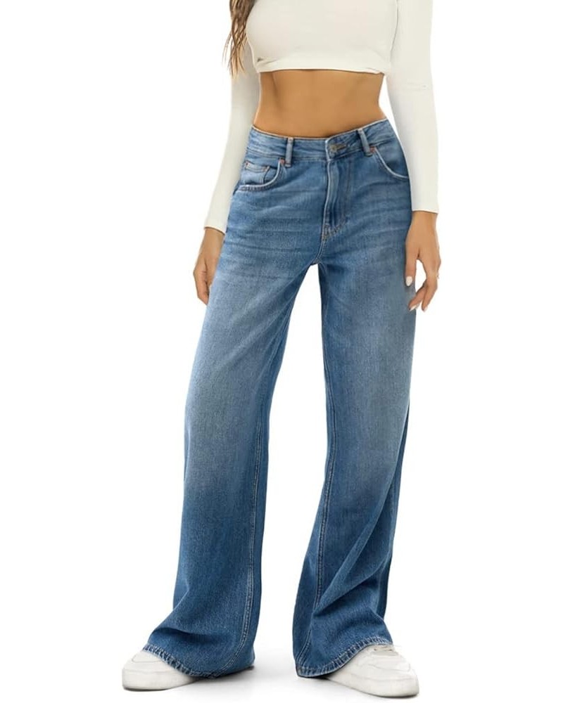 Women's Wide Leg Denim Pants High Waist Straight Baggy Jeans Loose Pants Trousers Y2K Fashion Streetwear Blue $9.66 Jeans