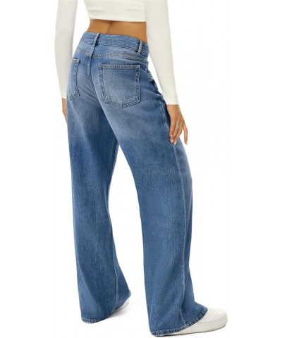 Women's Wide Leg Denim Pants High Waist Straight Baggy Jeans Loose Pants Trousers Y2K Fashion Streetwear Blue $9.66 Jeans