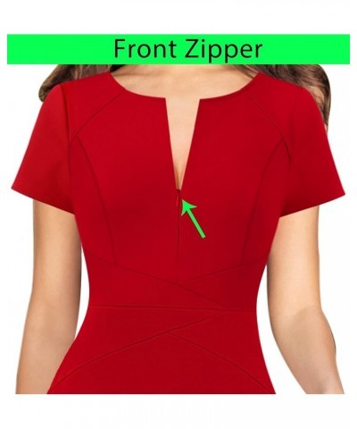 Womens Elegant Front Zipper Slim Work Business Office Party Cocktail A-Line Dress Red (Short Sleeve) $33.62 Dresses