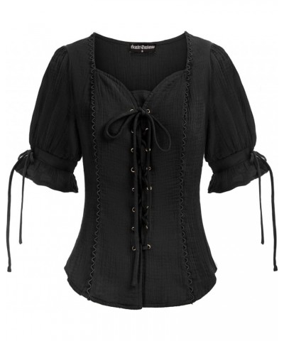 Renaissance Shirts for Women Summer Plus Size Lace-up Tops Tee Black $23.84 Tops