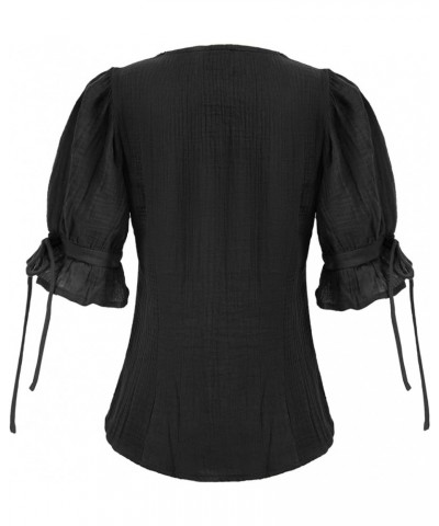 Renaissance Shirts for Women Summer Plus Size Lace-up Tops Tee Black $23.84 Tops