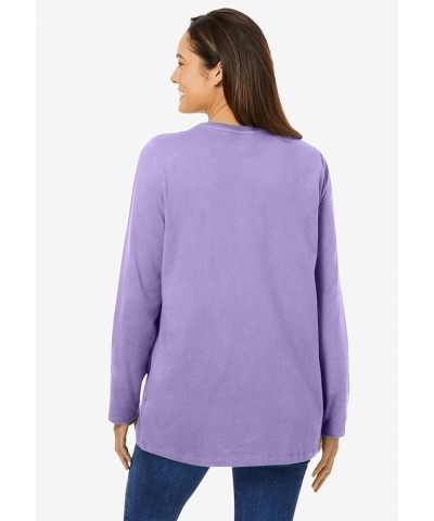 Women's Plus Size Perfect Long-Sleeve Crewneck Tee Shirt Sweet Coral $13.92 Shirts