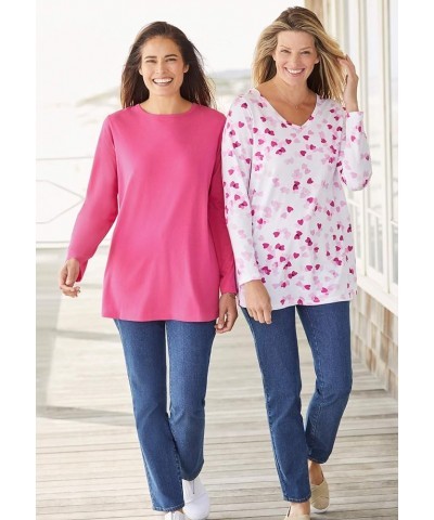 Women's Plus Size Perfect Long-Sleeve Crewneck Tee Shirt Sweet Coral $13.92 Shirts