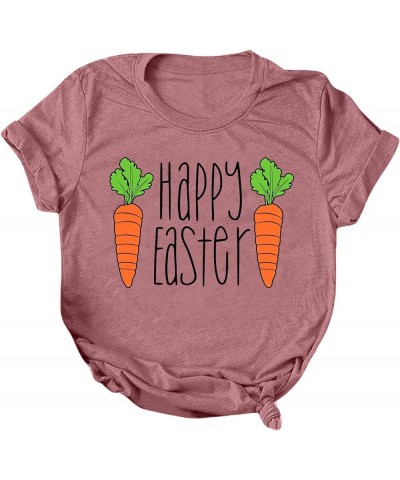 Happy Easter Shirts for Women Funny Cute Bunny Graphic Tees Short Sleeve Crewneck Summer Holiday Tops Pullover F-pink $4.54 A...