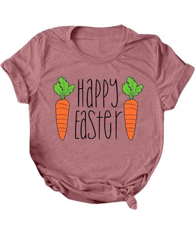 Happy Easter Shirts for Women Funny Cute Bunny Graphic Tees Short Sleeve Crewneck Summer Holiday Tops Pullover F-pink $4.54 A...