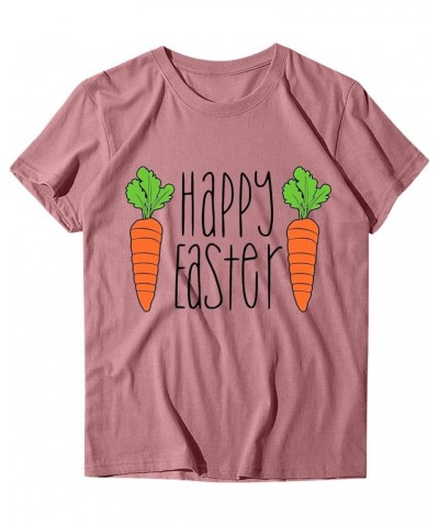 Happy Easter Shirts for Women Funny Cute Bunny Graphic Tees Short Sleeve Crewneck Summer Holiday Tops Pullover F-pink $4.54 A...