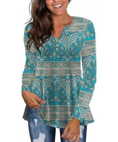 Women's Plus Size Long Sleeve Flowy Henley Shirt V Neck Tunic Tops A-7-multi Green $10.75 Tops