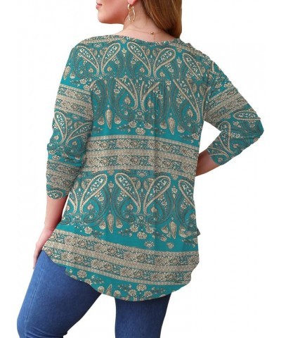 Women's Plus Size Long Sleeve Flowy Henley Shirt V Neck Tunic Tops A-7-multi Green $10.75 Tops