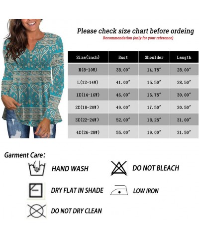 Women's Plus Size Long Sleeve Flowy Henley Shirt V Neck Tunic Tops A-7-multi Green $10.75 Tops