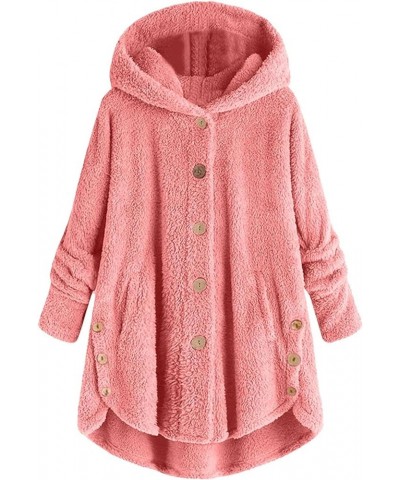 Spotlight Jacket Women's Plus Size Casual Color Block Plush Sweatshirt Button Hoodie Loose Petite Size Pink $12.67 Jackets