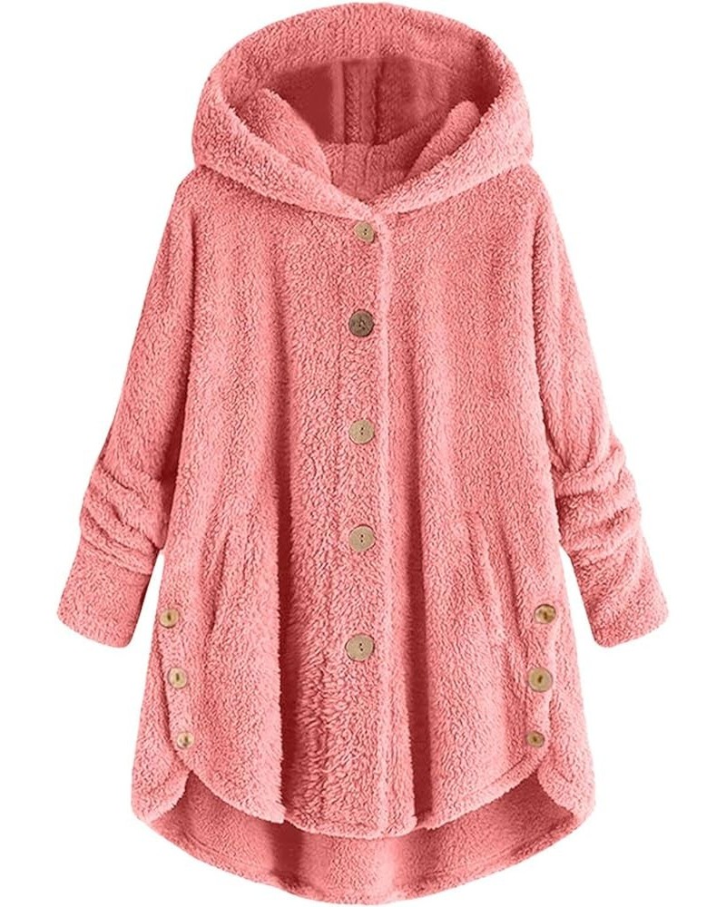 Spotlight Jacket Women's Plus Size Casual Color Block Plush Sweatshirt Button Hoodie Loose Petite Size Pink $12.67 Jackets