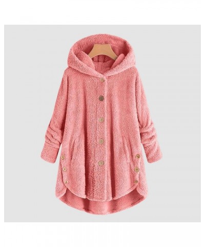 Spotlight Jacket Women's Plus Size Casual Color Block Plush Sweatshirt Button Hoodie Loose Petite Size Pink $12.67 Jackets