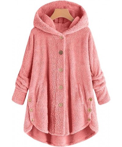 Spotlight Jacket Women's Plus Size Casual Color Block Plush Sweatshirt Button Hoodie Loose Petite Size Pink $12.67 Jackets