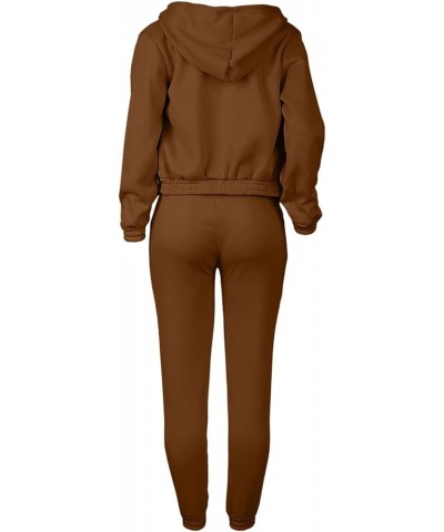 Womens 3 Piece Lounge Set Crop Tank Top Zipper Hoodie Jacket Sweatsuits Casual Tracksuit Sets Workout Jogging Suits A3-brown?...