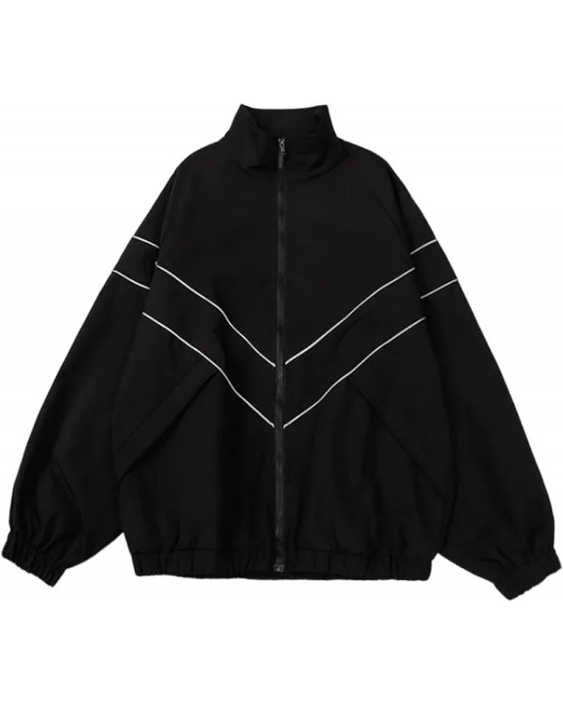 Women's Y2k Jacket Vintage Zip Up Windbreaker Varsity Jacket Retro 90s Clothing Oversized Sport Coat Black $15.64 Jackets