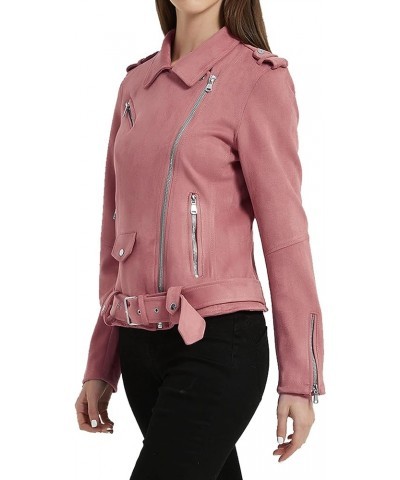 Faux Suede Leather Jackets for Women, Spring and Winter Fashion Moto Biker Short Coat Pink $24.74 Coats