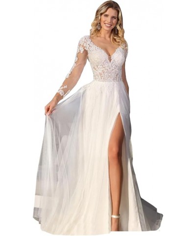 V-Neck Wedding Dresses Lace Applique Beach Wedding Dresses for Bride 2023 Boho Bridal Gowns for Women 07-ivory $59.18 Dresses