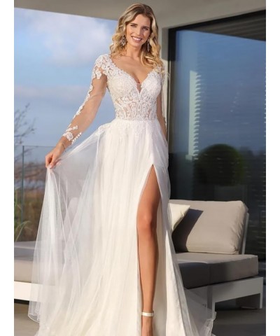 V-Neck Wedding Dresses Lace Applique Beach Wedding Dresses for Bride 2023 Boho Bridal Gowns for Women 07-ivory $59.18 Dresses