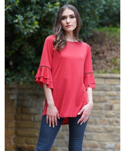 Women's Crochet Accent Sleeve Tunic, Loose Casual Stretchable Pullover Navy/Navy $22.79 Tops