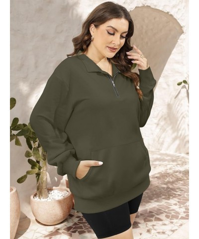 Plus Size Sweatshirts for Women Pockets Half Zip Pullover Oversized Drop Shoulder Hoodie Teen Girls Y2K Clothes Coffee Green ...