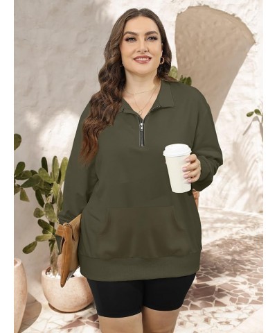 Plus Size Sweatshirts for Women Pockets Half Zip Pullover Oversized Drop Shoulder Hoodie Teen Girls Y2K Clothes Coffee Green ...