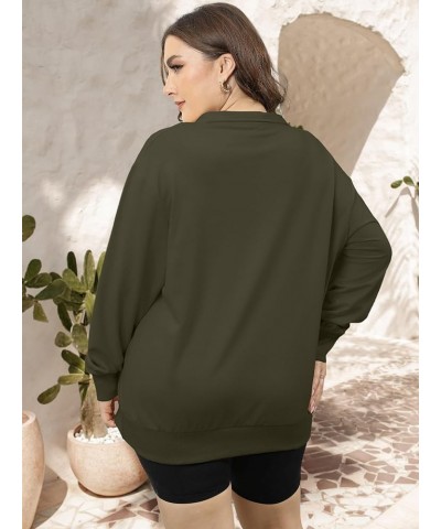 Plus Size Sweatshirts for Women Pockets Half Zip Pullover Oversized Drop Shoulder Hoodie Teen Girls Y2K Clothes Coffee Green ...