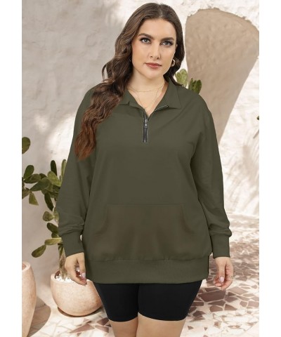 Plus Size Sweatshirts for Women Pockets Half Zip Pullover Oversized Drop Shoulder Hoodie Teen Girls Y2K Clothes Coffee Green ...