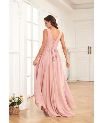 Chiffon Bridesmaid Dresses Long V Neck with Slit Ruffle Pleated Empire Waist Formal Dresses for Wedding Taupe $31.34 Dresses