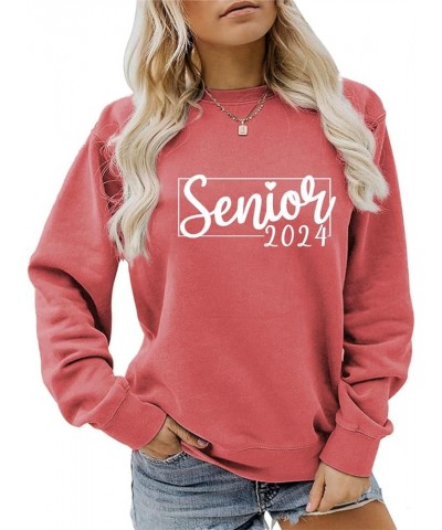 Senior 2024 Sweatshirt Women Crewneck Long Sleeve Pullover Casual Graphic Tops Graduation Shirts Red $14.55 Activewear