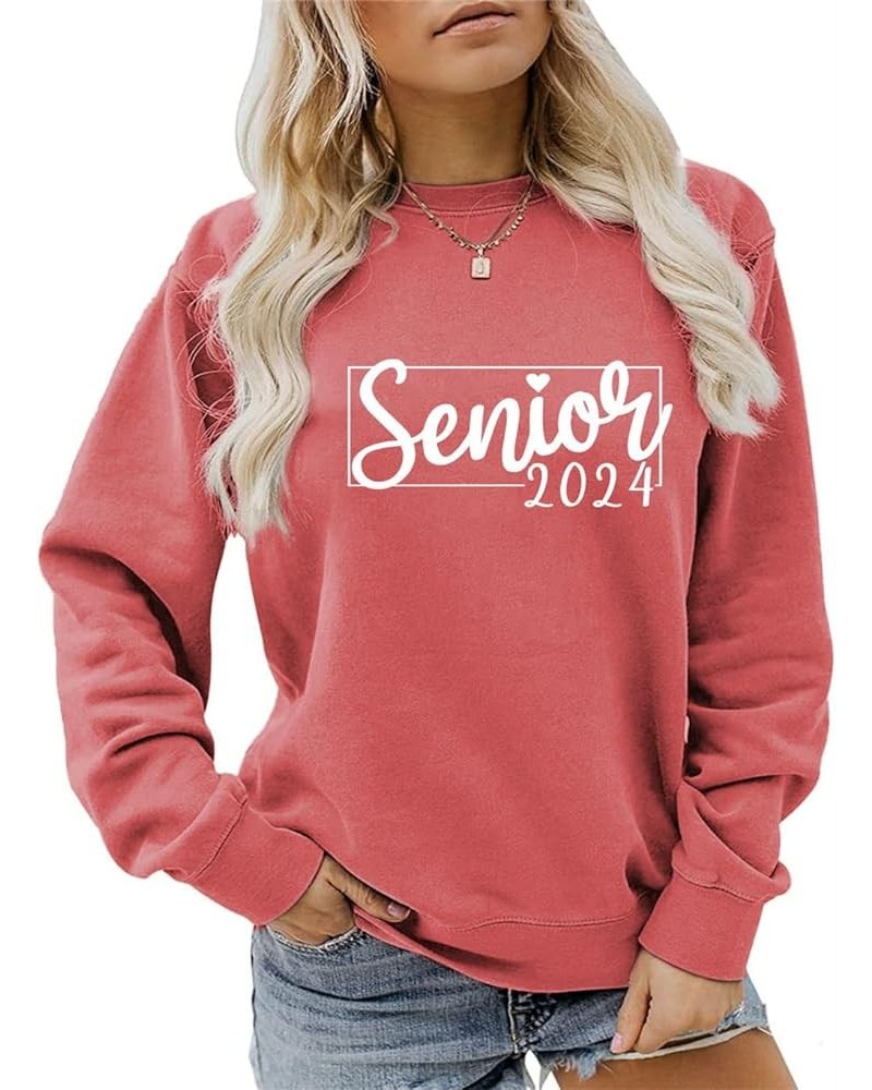 Senior 2024 Sweatshirt Women Crewneck Long Sleeve Pullover Casual Graphic Tops Graduation Shirts Red $14.55 Activewear