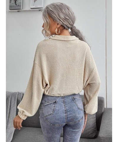 Women's Casual Long Sleeve Half Zipper Front Sweatshirt Drawstring Crop Waffle Knit Tops Beige Beige $10.75 Hoodies & Sweatsh...